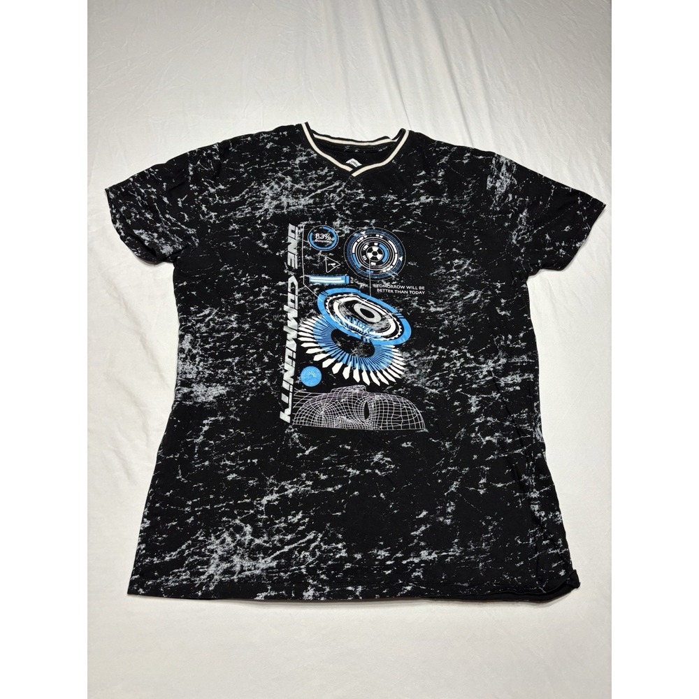 Original Gravity XL Graphic T-Shirt Black Acid Wash Futuristic Tech Streetwear